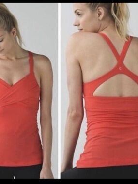 lululemon athletica coral-red crossover tank